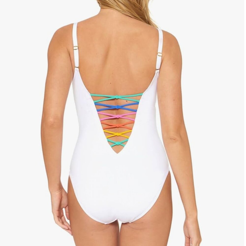 White Bleu Rod Beattie one piece with color tie accents - Picture 10 of 11